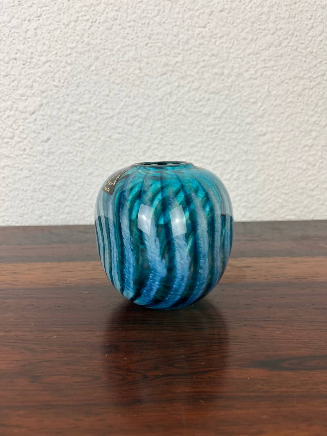 Handcrafted blue glass vase by Phoenician Glass Malta