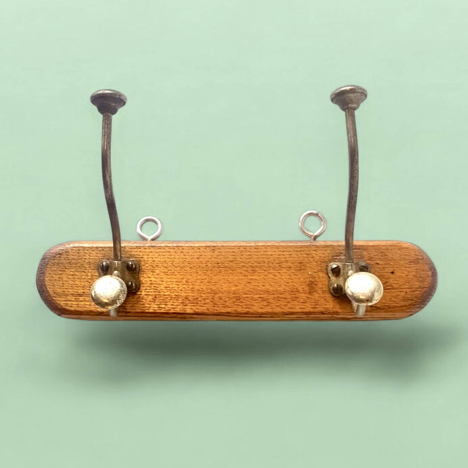 Vintage wooden wall coat rack - double hook