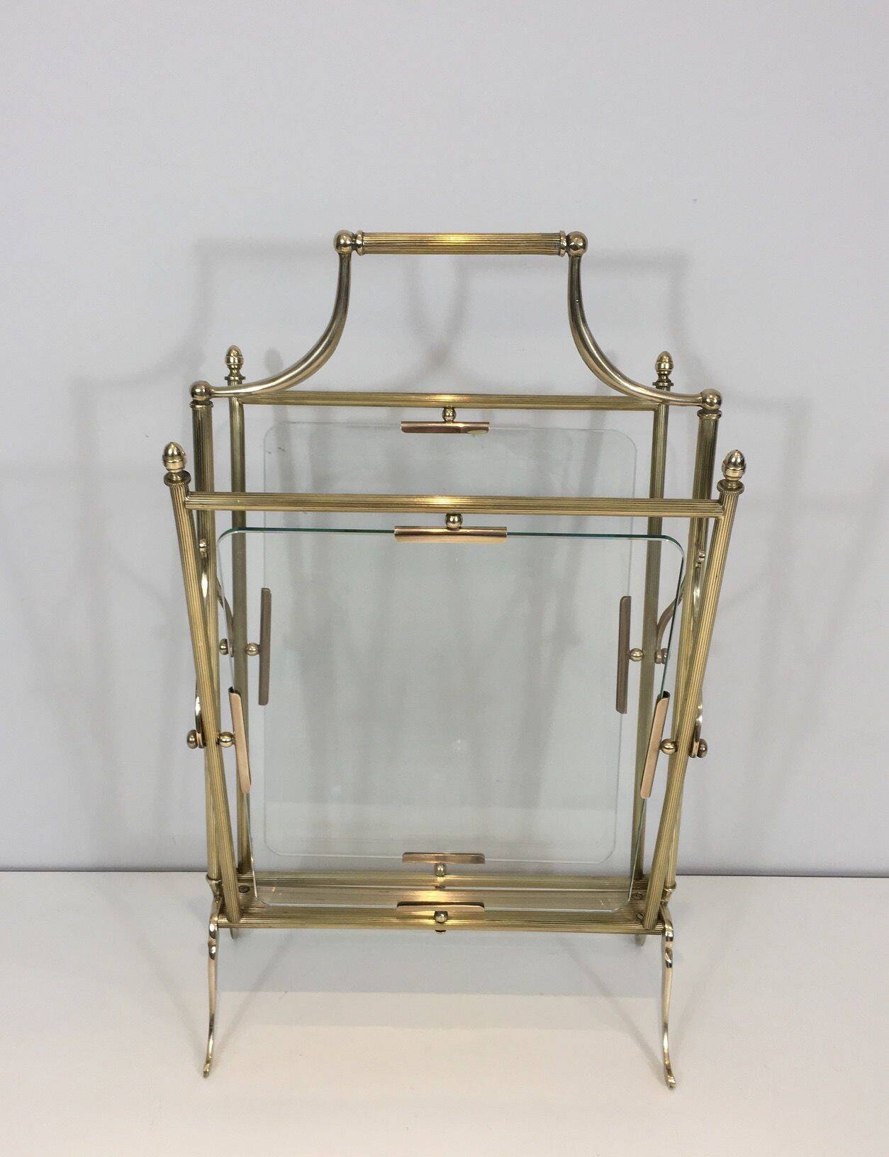 Brass and Transparent Glass Magazine Rack by Maison Jansen