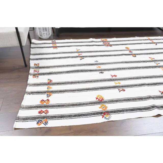 Vintage Turkish Oushak Handmade Wool Cotton White Kilim Area Rug 170x330