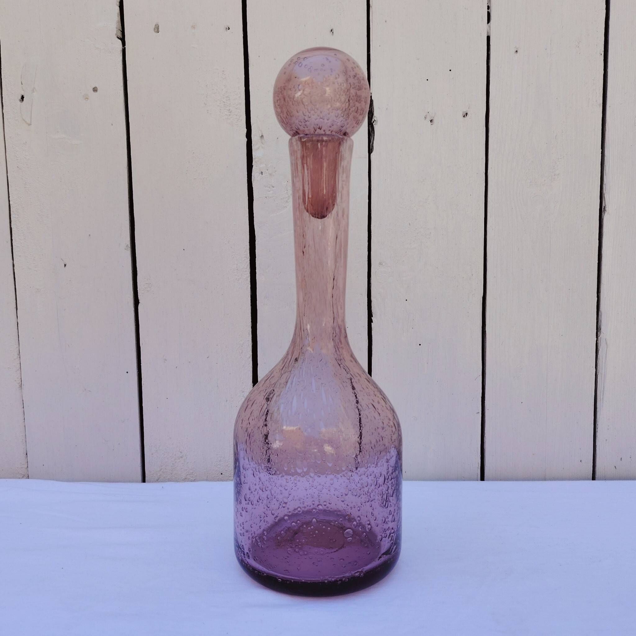 Blown glass bottle with bubbles, Biot glassware style, vintage