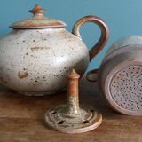 Tea or coffee service in Puisaye stoneware, signed Jean-Pierre Prud’homme