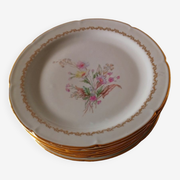 Set of 8 flat plates Limoges porcelain