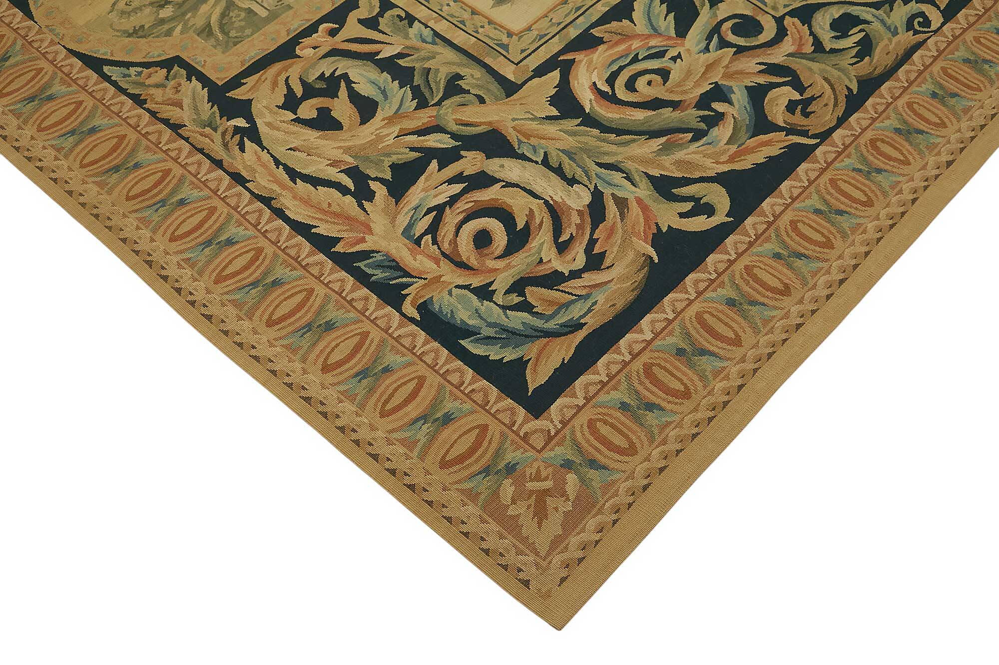 Handmade European Vintage Aubusson Kilim 240 cm x 312 cm