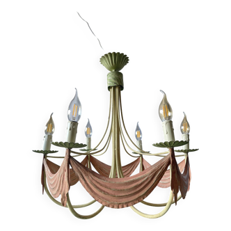Italian enamelled sheet metal chandelier mid-20th century romantic vintage style