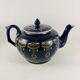 Teapot Earth to Fire Sainte-Uze Cobalt Blue Gold Relief Enamels 19th Century 80cl