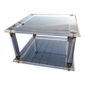 Vintage 1970s design glass and plexiglass coffee table.