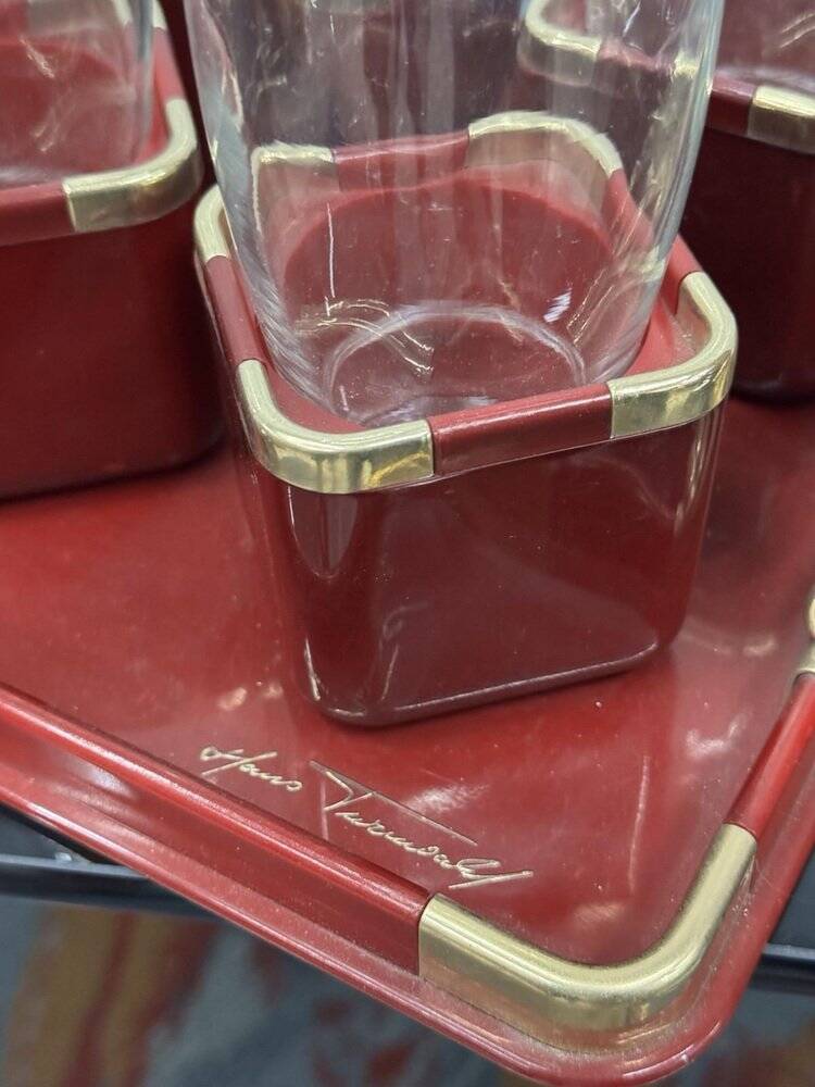 Hollywood Regency Glasses and Tray Set by Hans Turnwald, 1970s, Set of 7