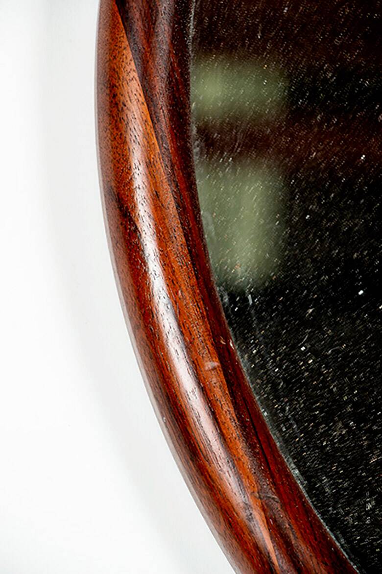 Large round Danish rosewood mirror by Vildbjerg Mobelfabrik 1960.