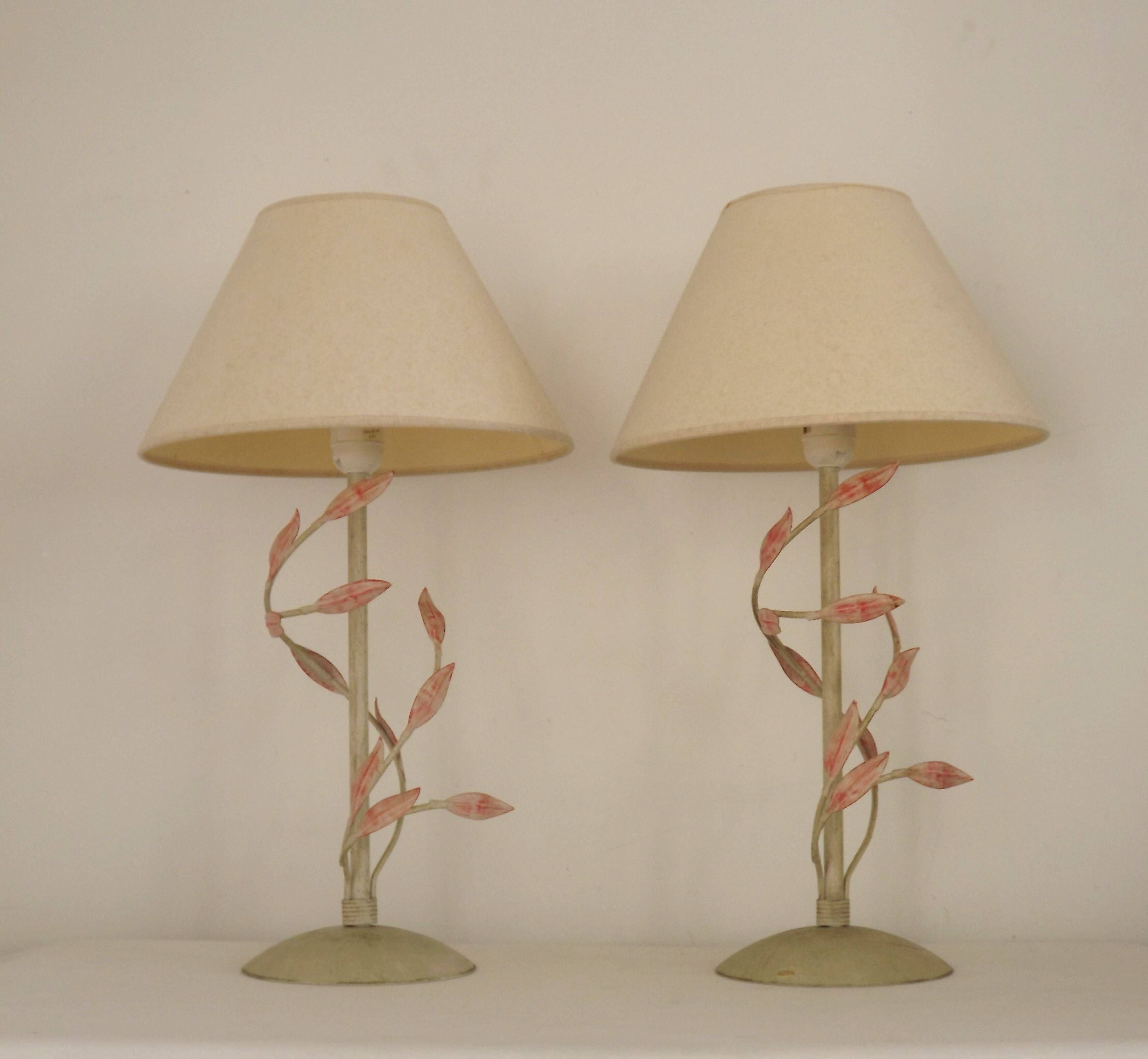 Pair Of French Vintage Metal Table Lamps With Scrolling Leaf Detail