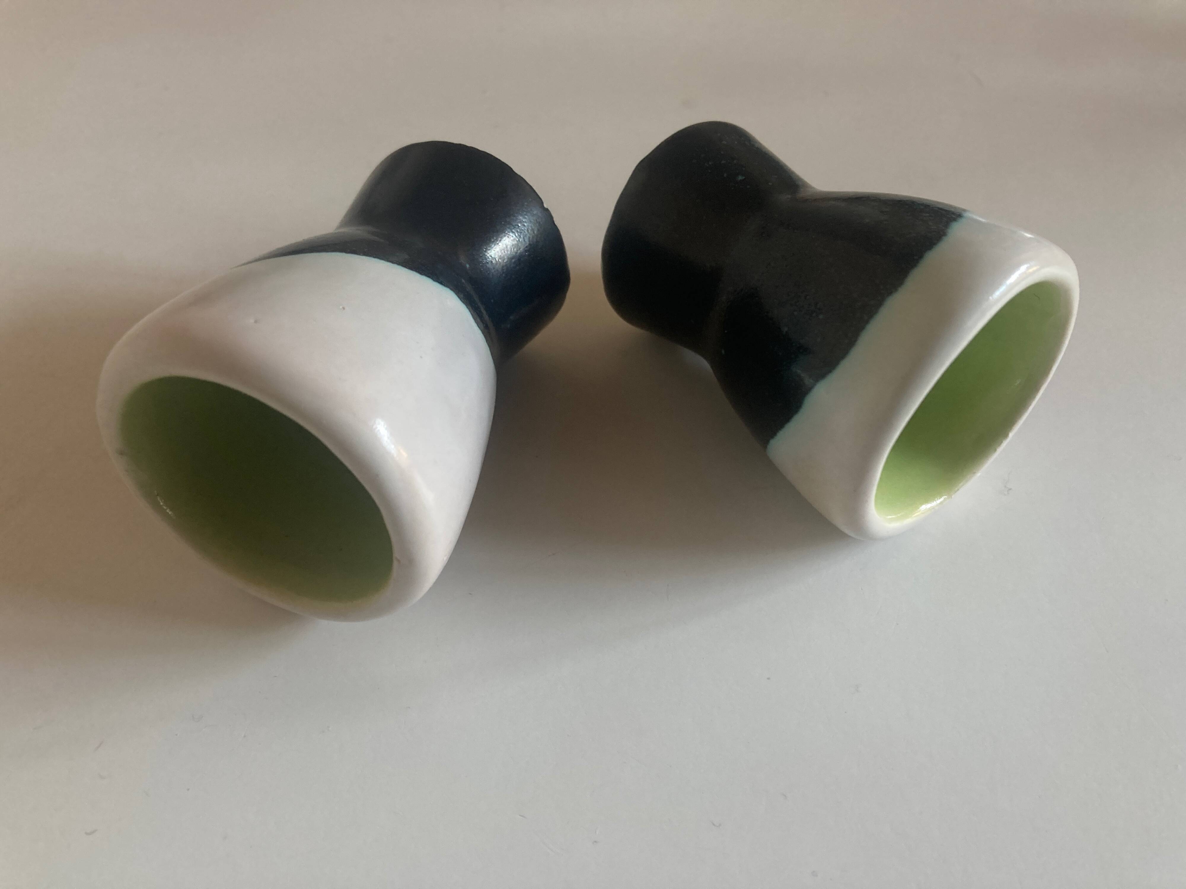 pair of green lined Vallauris 196O egg cups