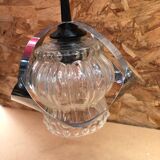 Old atomic age pendant lamp chromed metal & molded glass 70's vintage