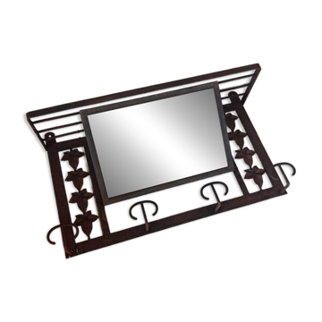 Wall-mounted coat rack mirror in wrought iron – Rustic / country style
