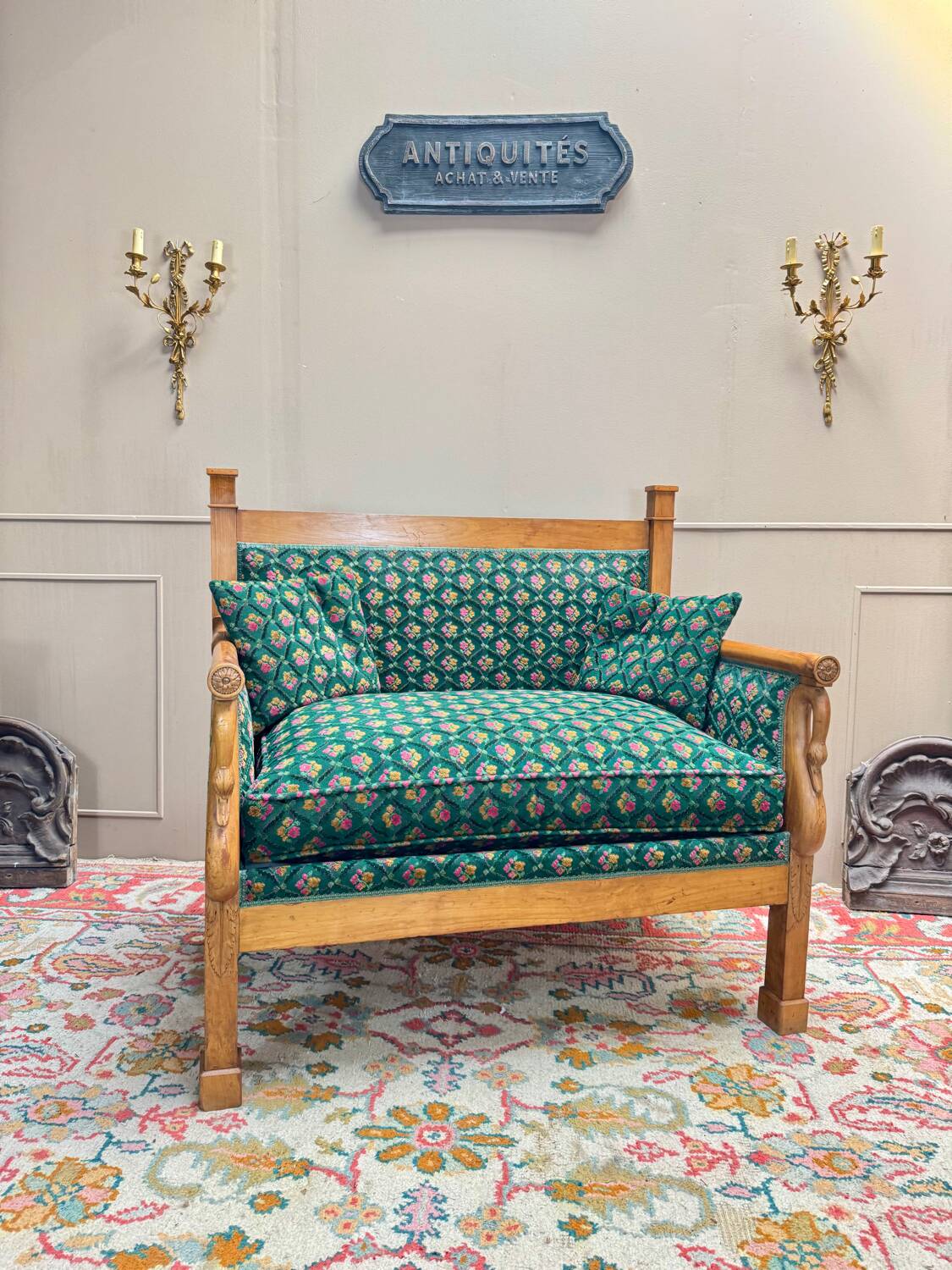 19th century Empire period cherry wood wall bench