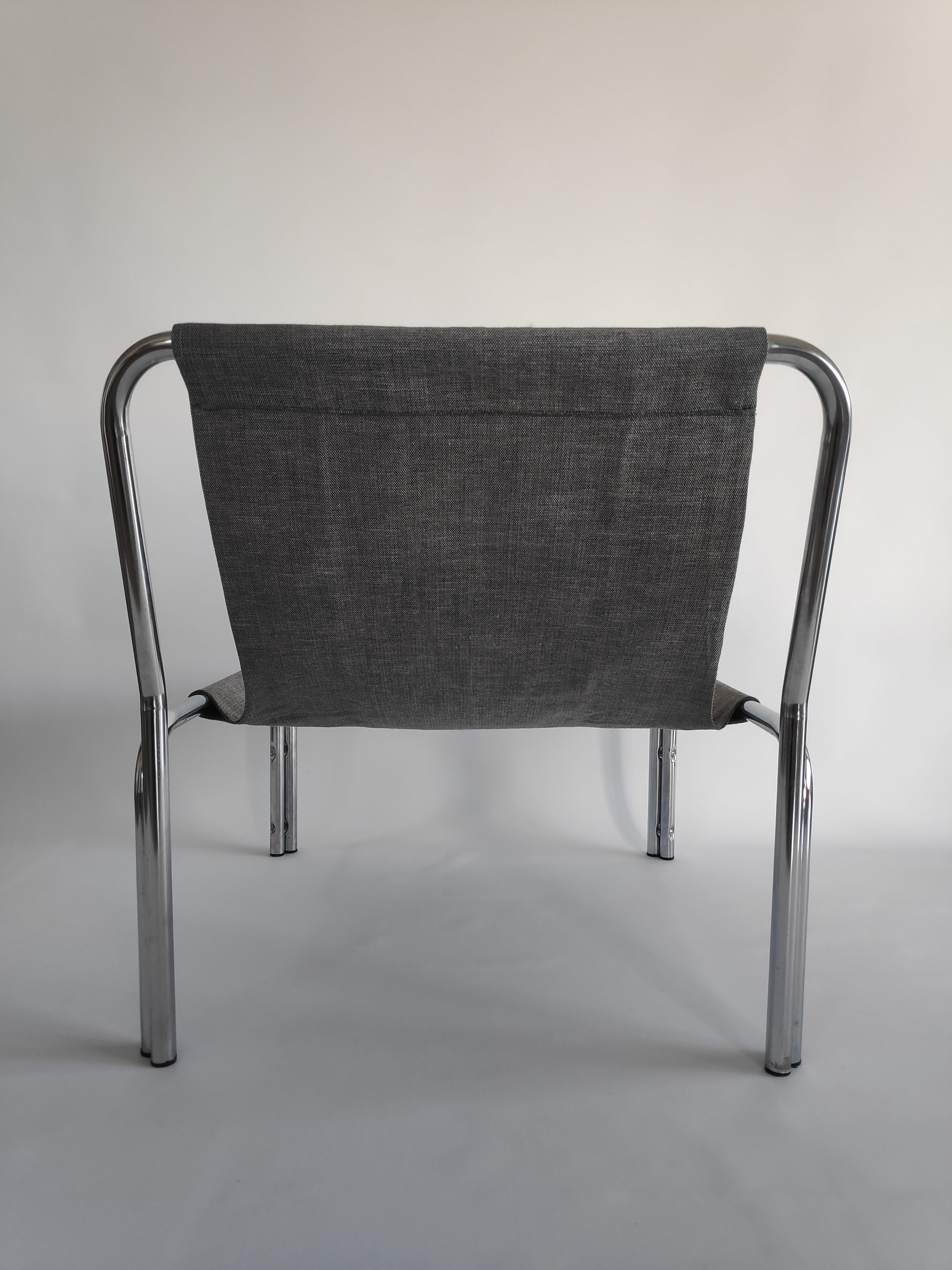 Armchair in chromed metal tubes and canvas from the years 70