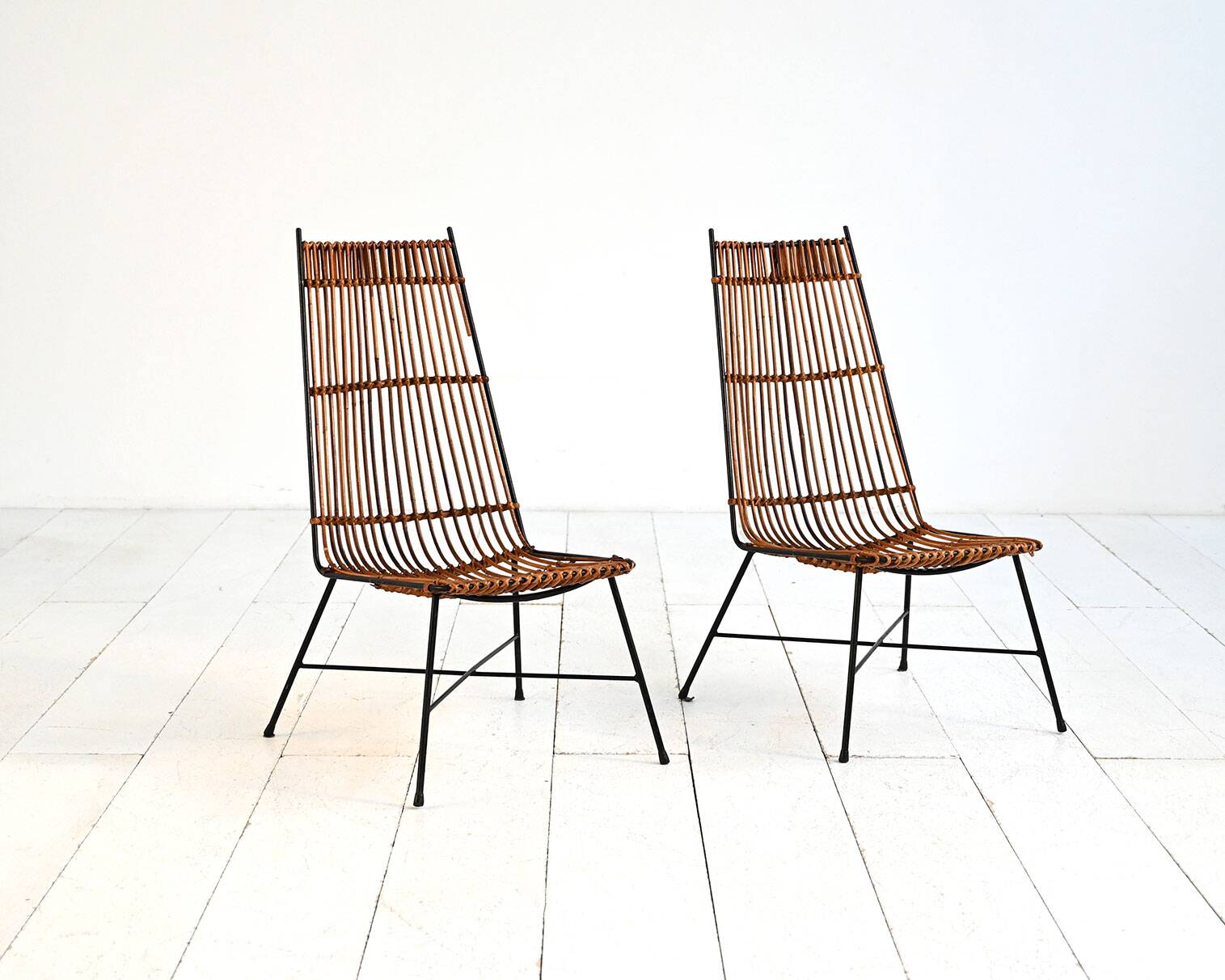 Pair of Rattan and Metal Chairs, 1960s