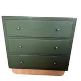 Vintage olive green chest of drawers with striped base