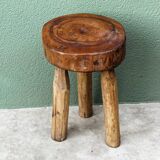 Brutalist tripod stool, raw wood