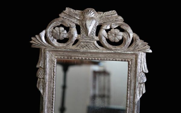 Petit miroir bois argenté à la feuille d'argent