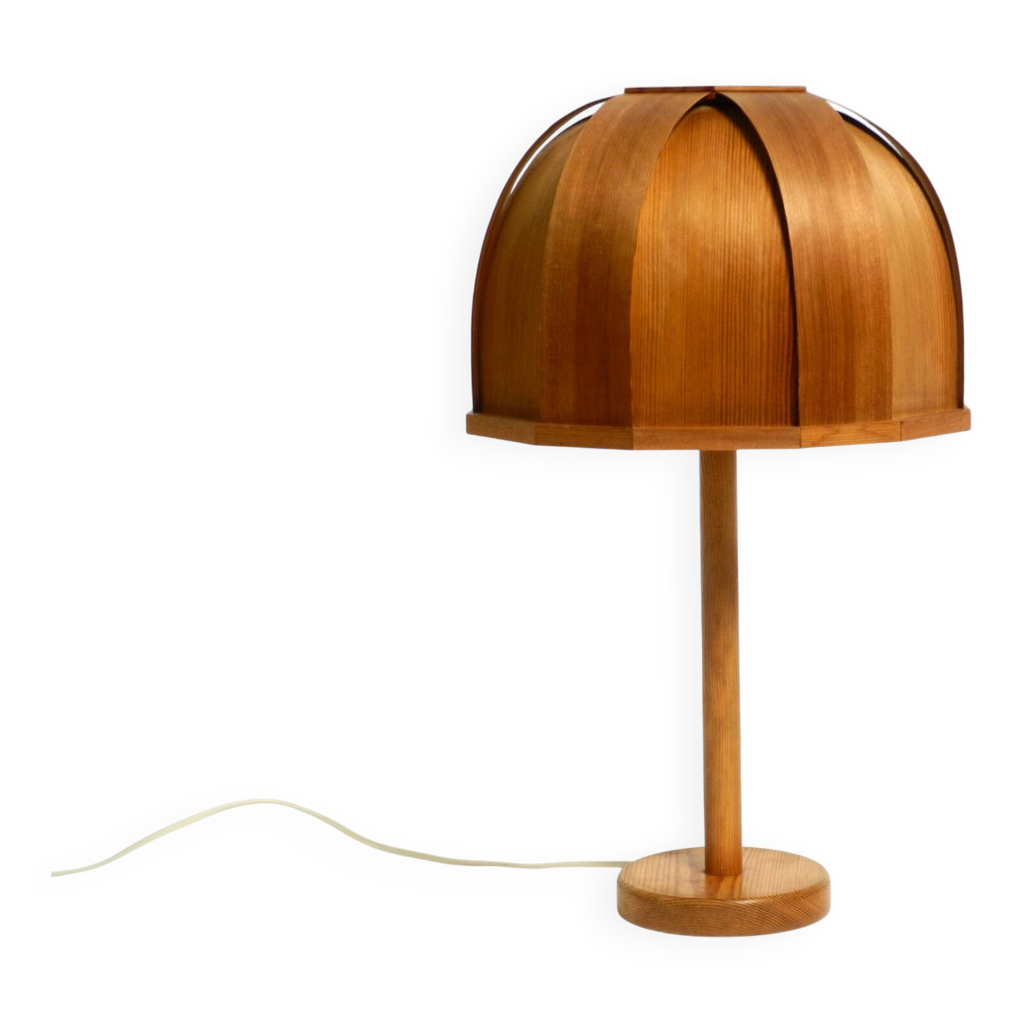 1970s Swedish pine bent veneer table lamp by GB Solbackens Svarveri