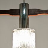 Scandinavian chandelier with 3 lights in teak and glass from the 60s/70s