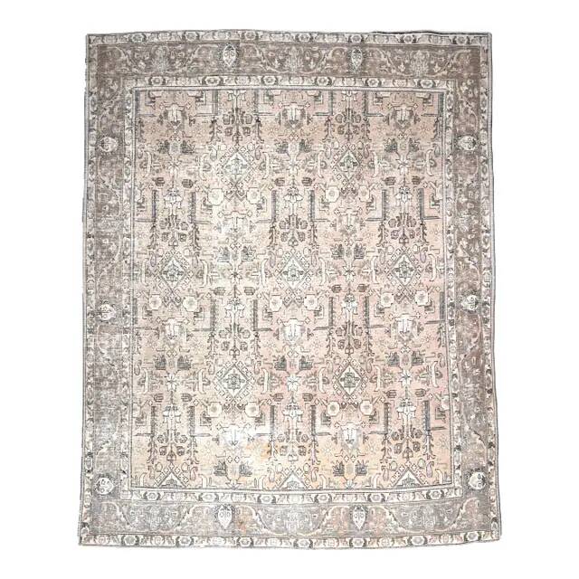1960s Vintage Persian Handmade Wool Cotton Grey Area Rug 297x375