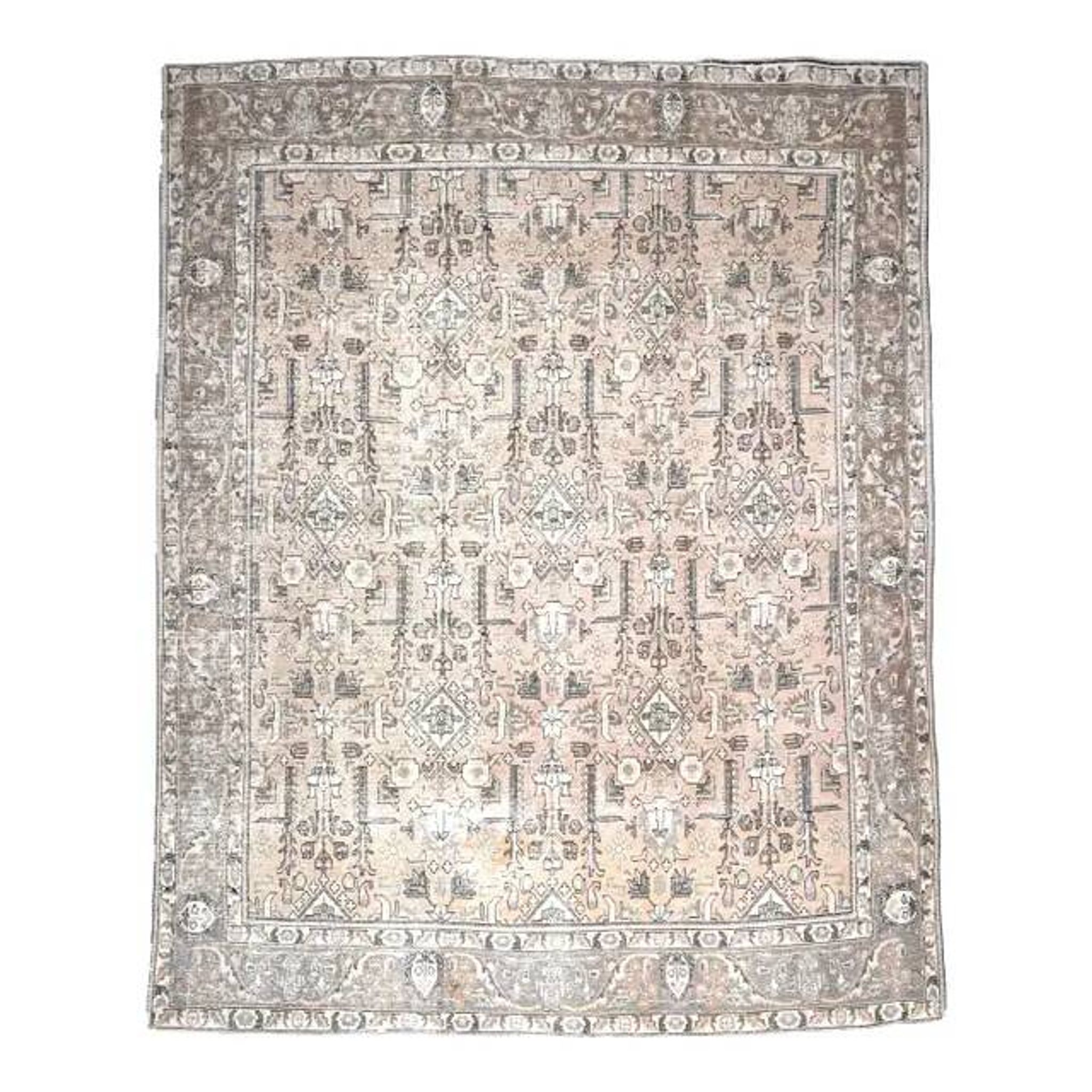 1960s Vintage Persian Handmade Wool Cotton Grey Area Rug 297x375