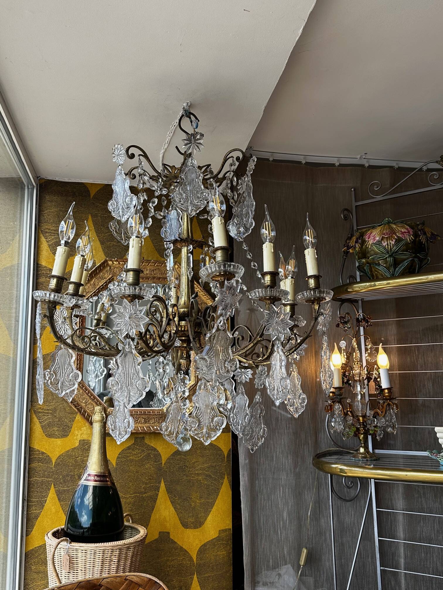 Crystal and bronze chandelier