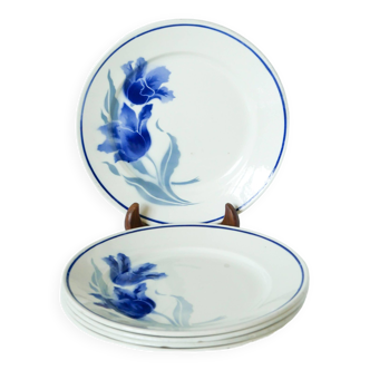 Lot de 5 assiettes plates Badonviller modèle "Tulipes", 1950