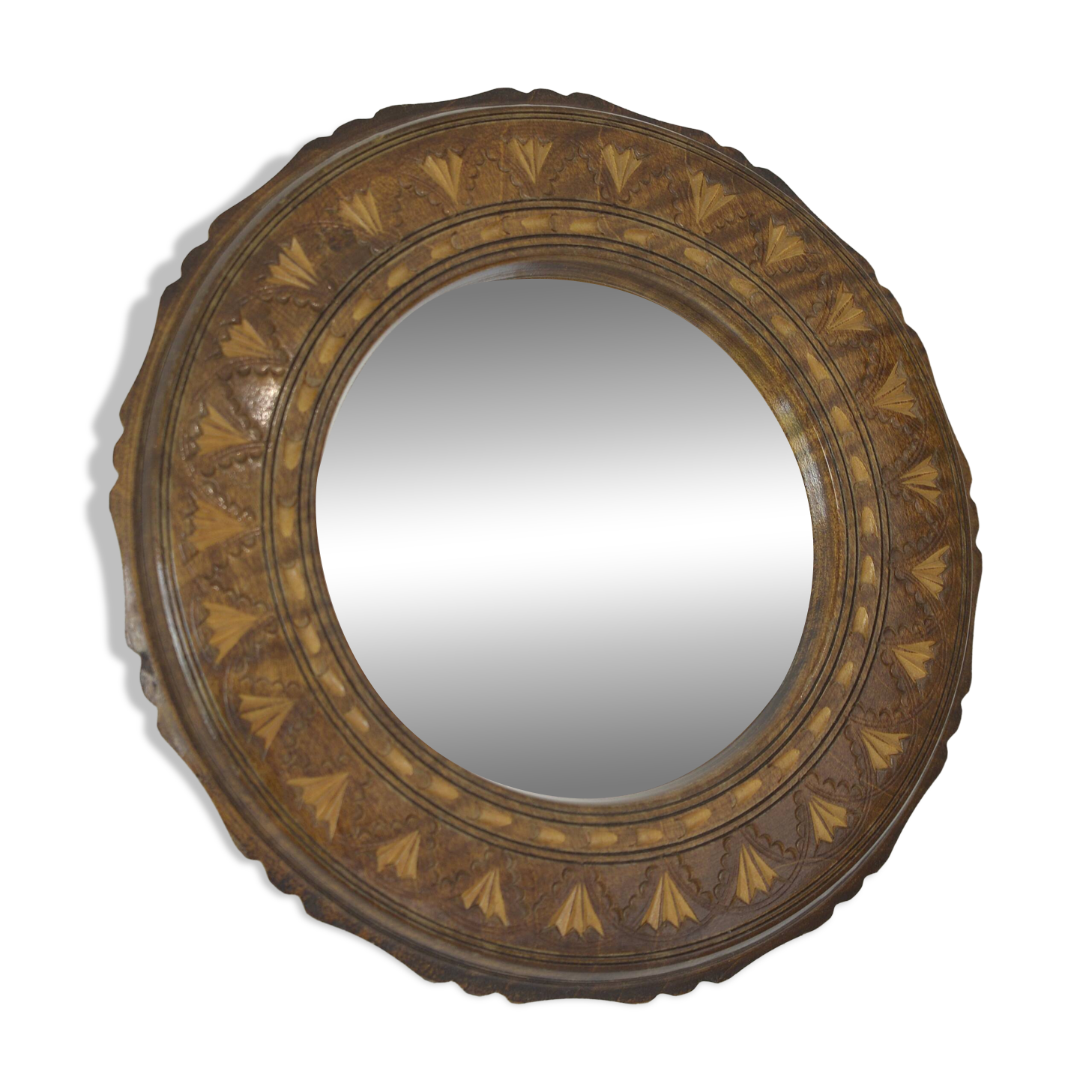 Small vintage wall mirror hand-carved wooden farmhouse handmade mirror