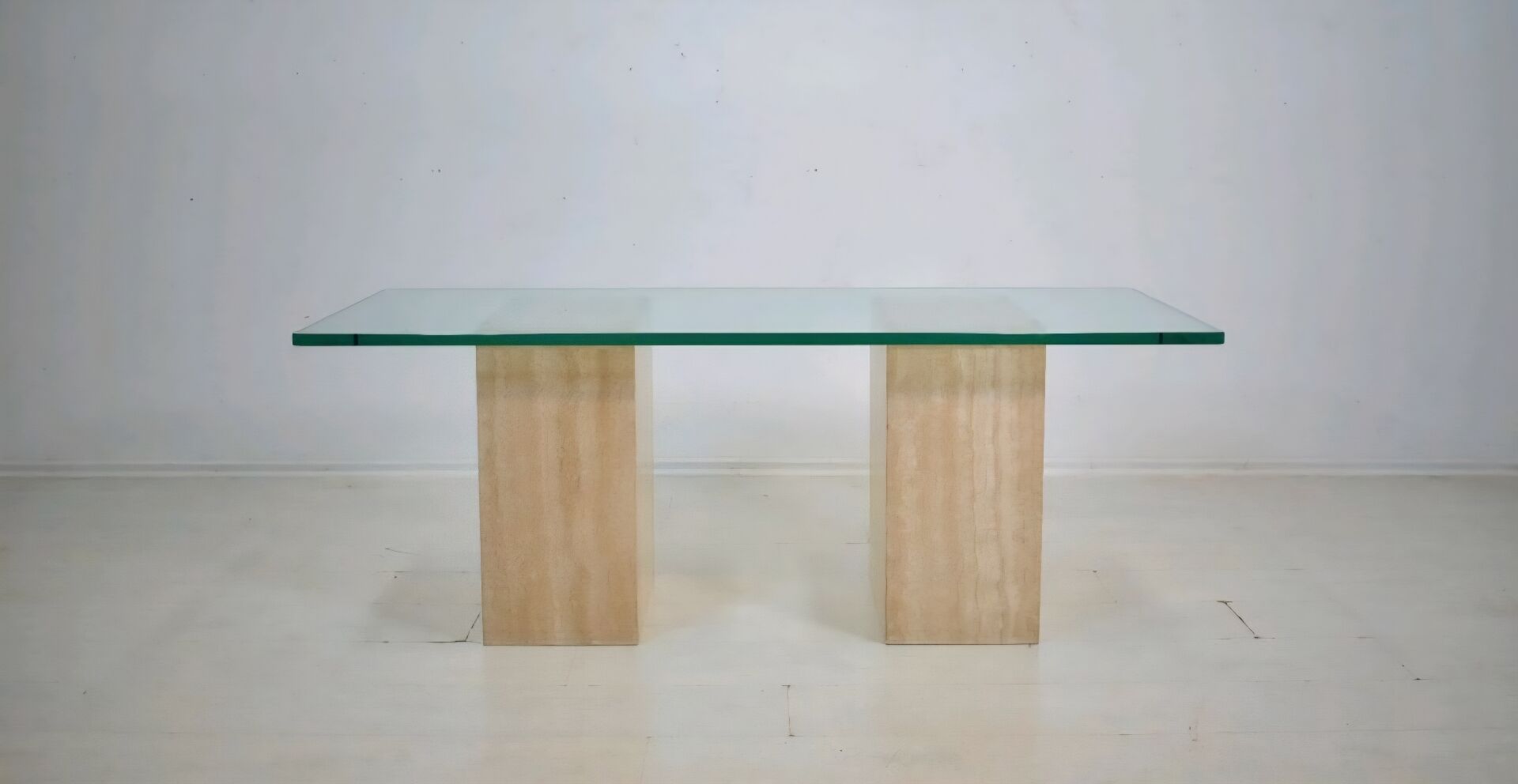 Italian travertine and glass coffe table 1970s Vintage