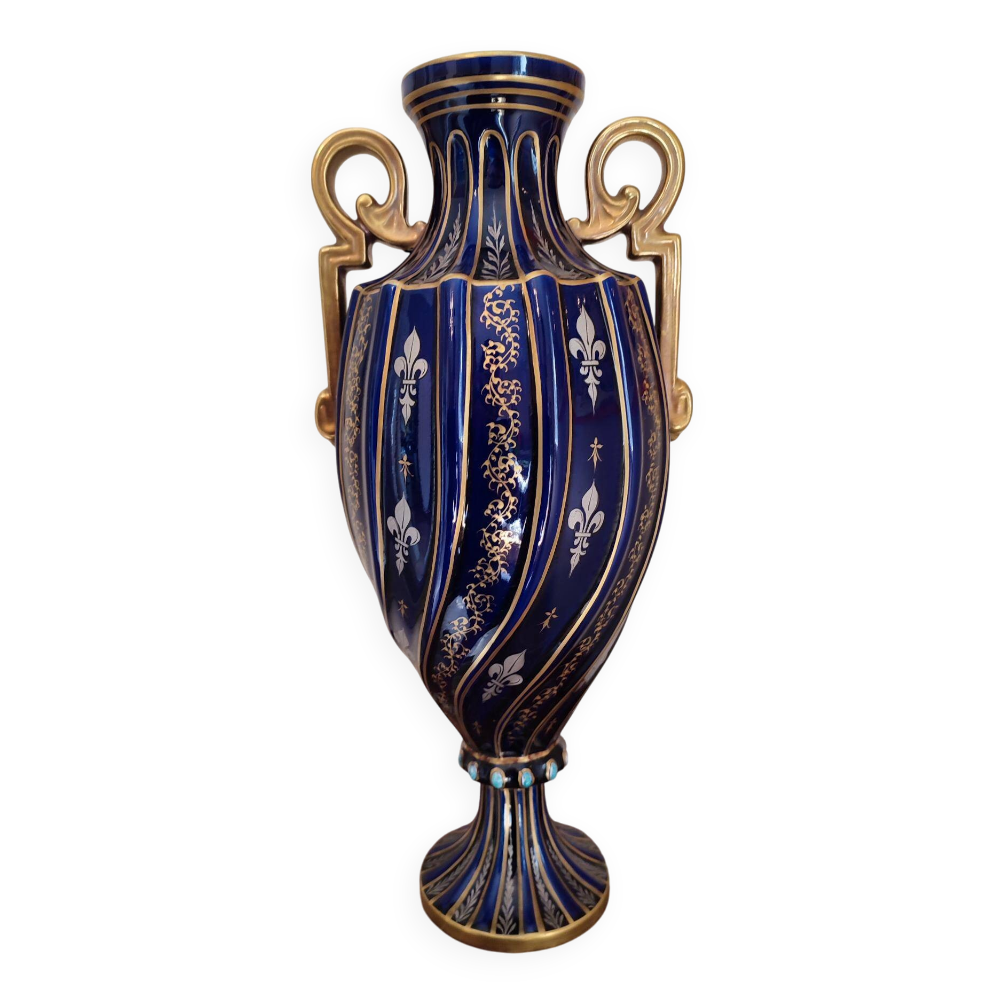 Two-handled baluster vase in late 19th century earthenware from the Gustave Asch factory (1856-1911)