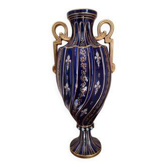 Two-handled baluster vase in late 19th century earthenware from the Gustave Asch factory (1856-1911)