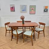 Set of 6 green fabric chairs