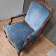 Fauteuil regence en chêne  et velour bleu
