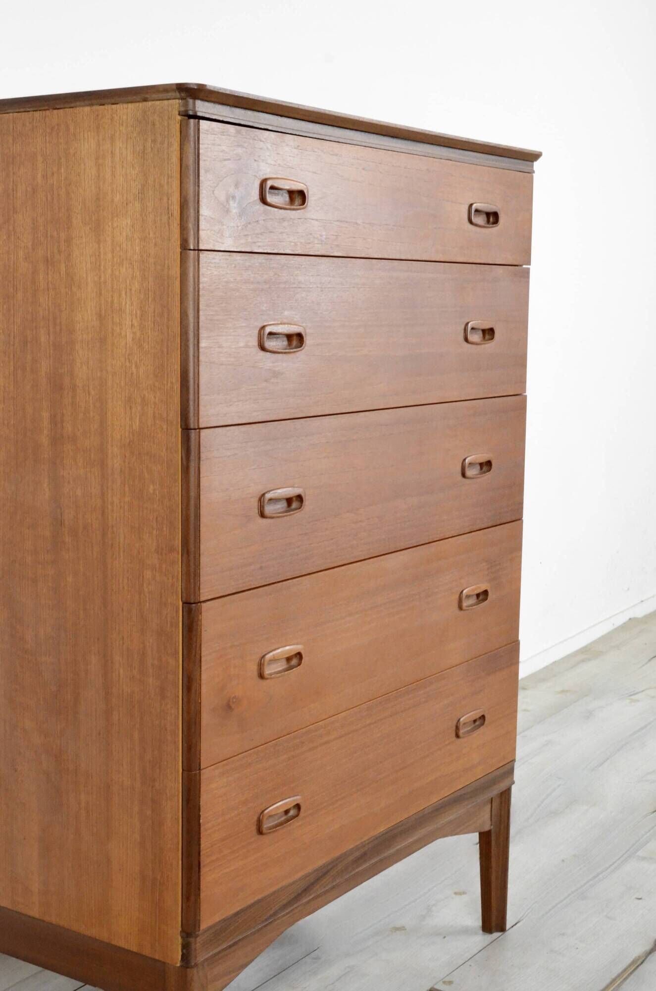 Midcentury Tallboy / Chest Of Drawers In Teak. Vintage Modern / Scandinavian / Retro / Danish Style