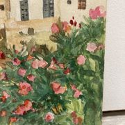 Watercolor landscape with vintage mills