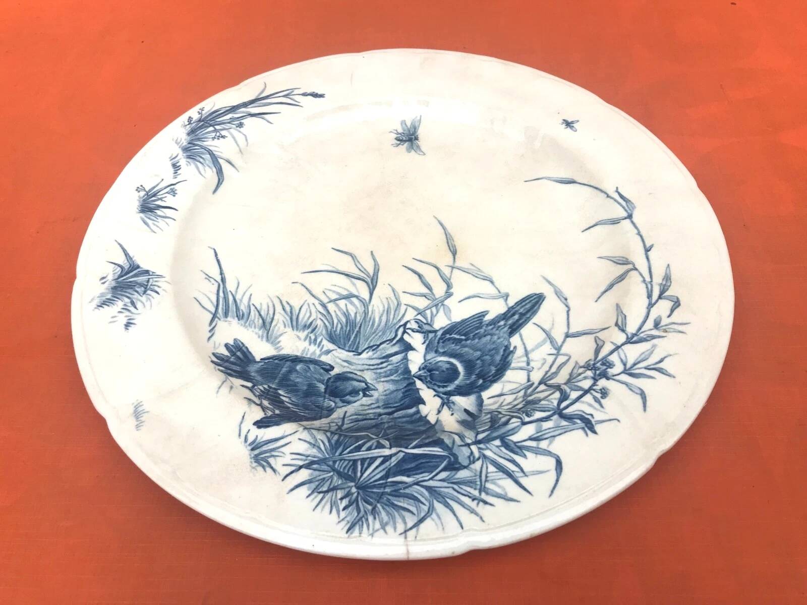 Gien Earthenware Antique Serving Dish Bird Decor