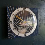 Vintage clock silent rectangular wall pendulum "golden blue vegetable"