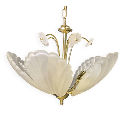 Lustre vintage en verre et laiton italien, années 1970