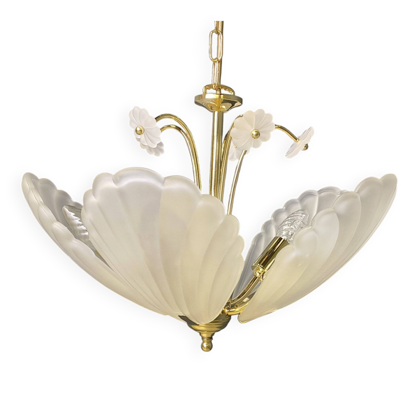 Lustre vintage en verre et laiton italien, années 1970