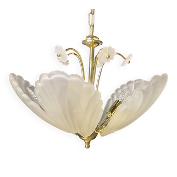 Vintage Italian glass and brass chandelier, 1970s