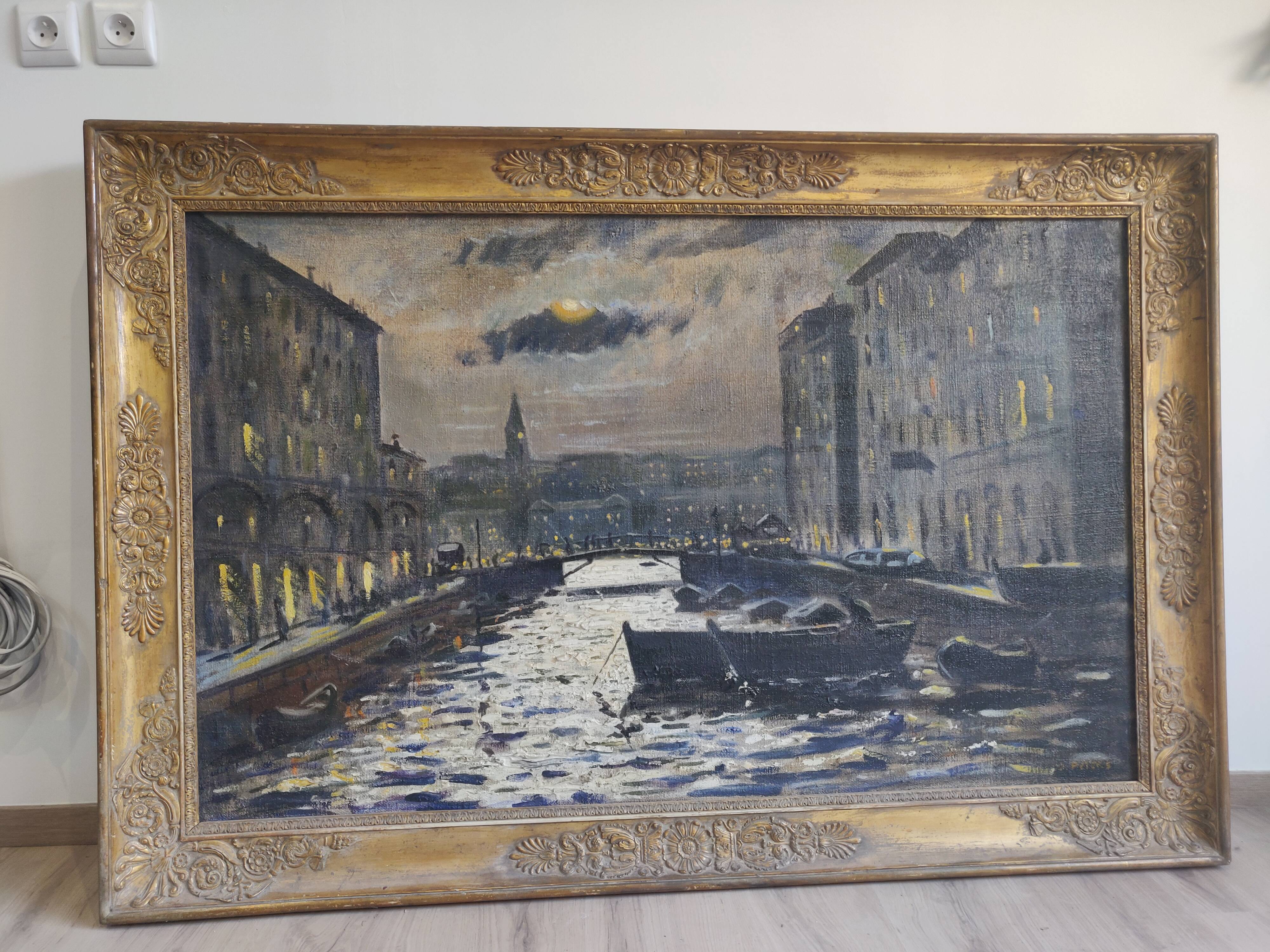 Painting venice by night oil on canvas j peters xixth century