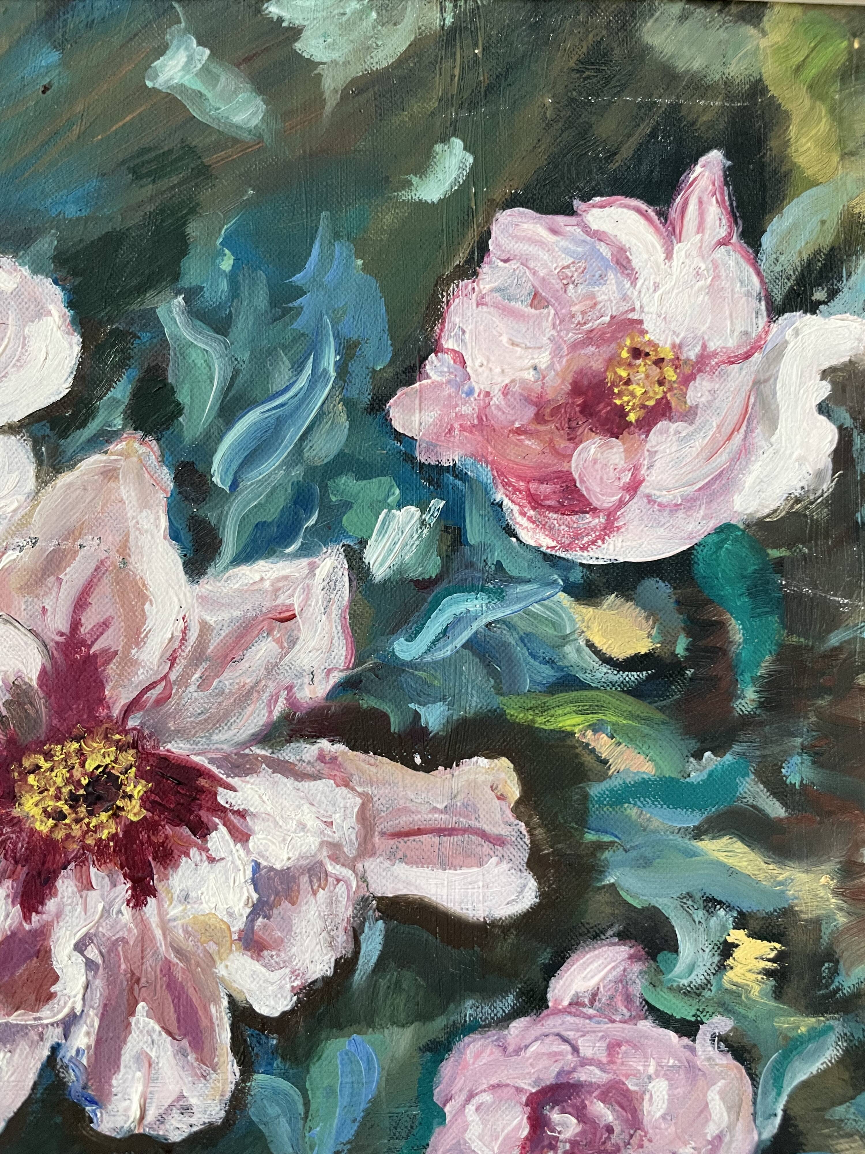 Oil canvas on wood flowers