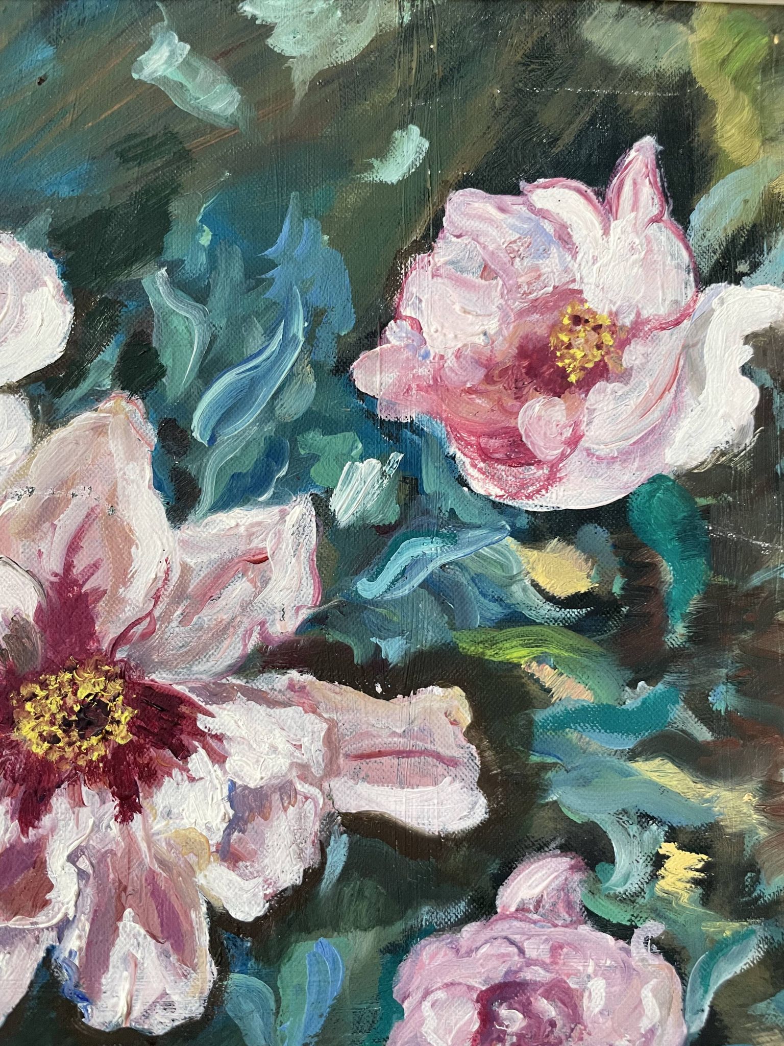 Toile huile sur bois fleurs