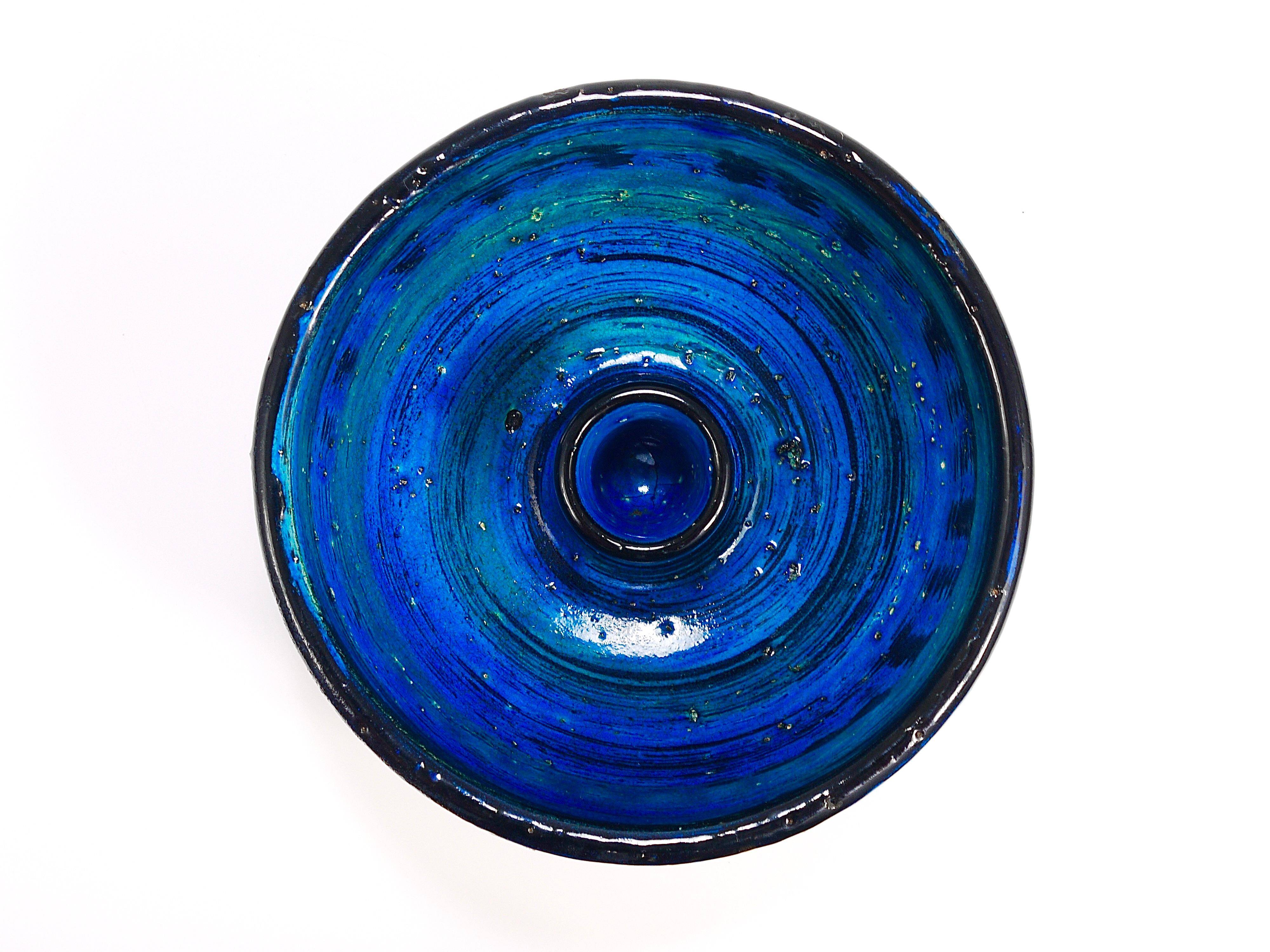 Mid-century candle holder Aldo Londi Bitossi Rimini Blue enamel, 1950s