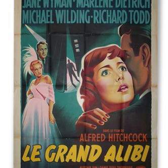 Affiche grand alibi originale 1950 alfred hitichcock marlene dietrich cinéma ancienne originale