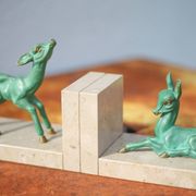 Marble and green patina metal bookends, vintage style bookends, animals, paperweight