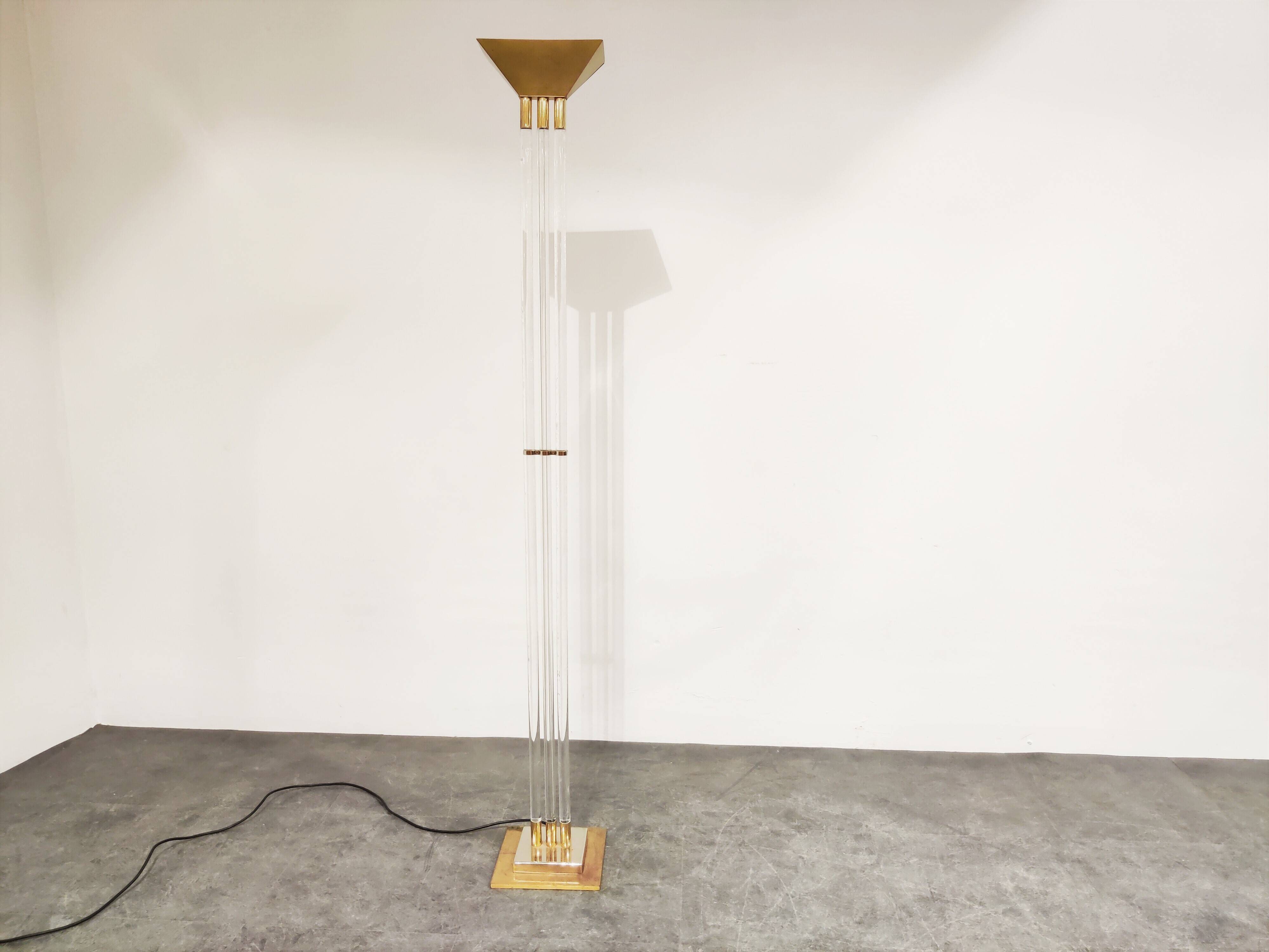 Vintage Brass and Lucite Floor Lamp, 1970s