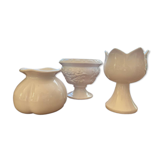 3 vases, caches-pots en céramique blanche